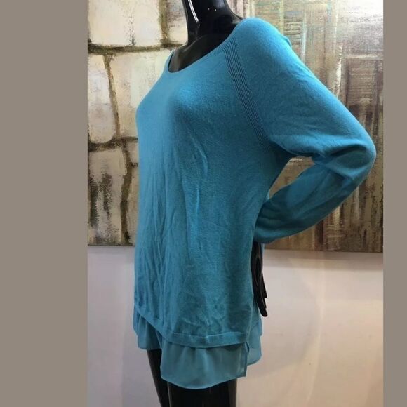 DKNYC Blue Scoop Neck Faux Layered Sweater Top Size Large - Picture 3 of 6